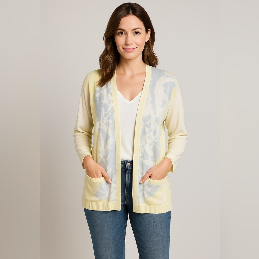 Plus size Coldwater Creek 2X Extended Floral Open Front Cardigan Sweater Pockets